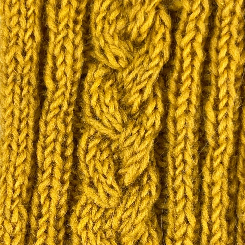 Handmade Wool Mustard‎ Yellow Cable Knit Fingerless Gloves Long Arm Warmers Boho